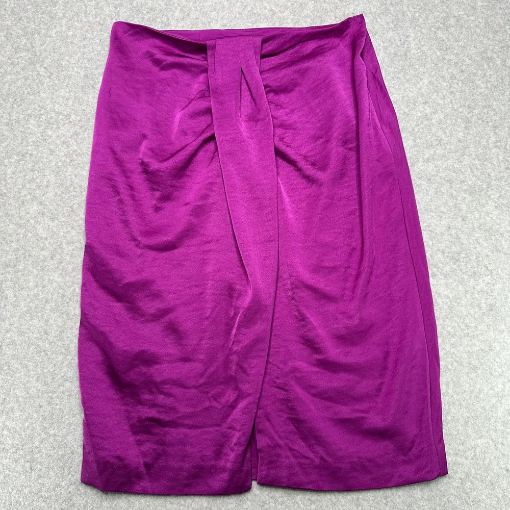 Express Fuschia Satin Midi Skirt Ruched Front Side Zip Women's Size‎ 10 NWT